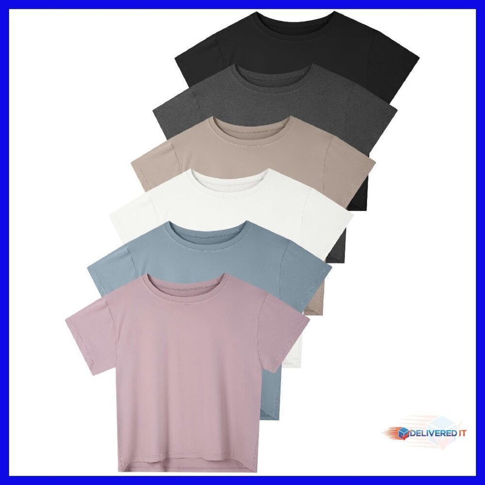 Women's Ultra-Soft Crop Top Tees 6-Pack Loose Fit Athletic Workout